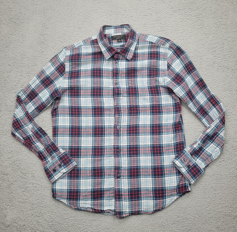 Banana Republic Shirt Mens Medium Blue Plaid Standard Fit Long Sleeve Button Up
